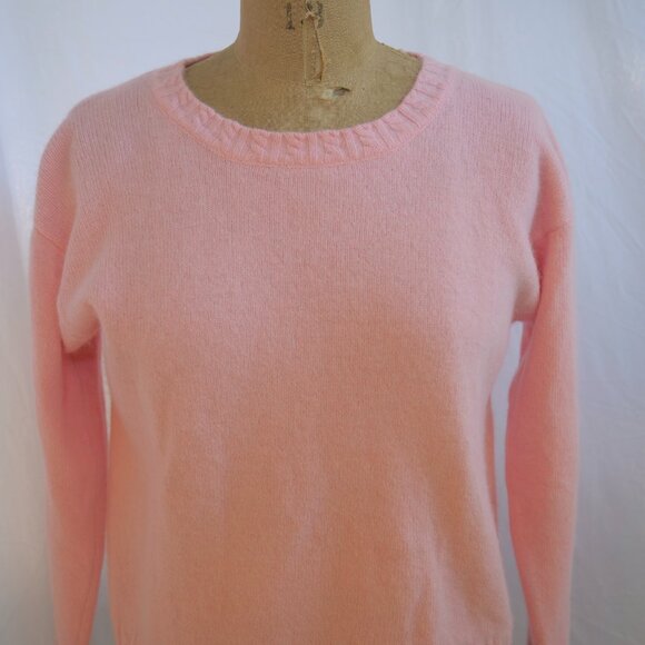 vtg 90s CHAUS Pink Fuzzy Angora Rabbit Hair Wool Crew Sweater Y2K Cottagecore M - Picture 4 of 9